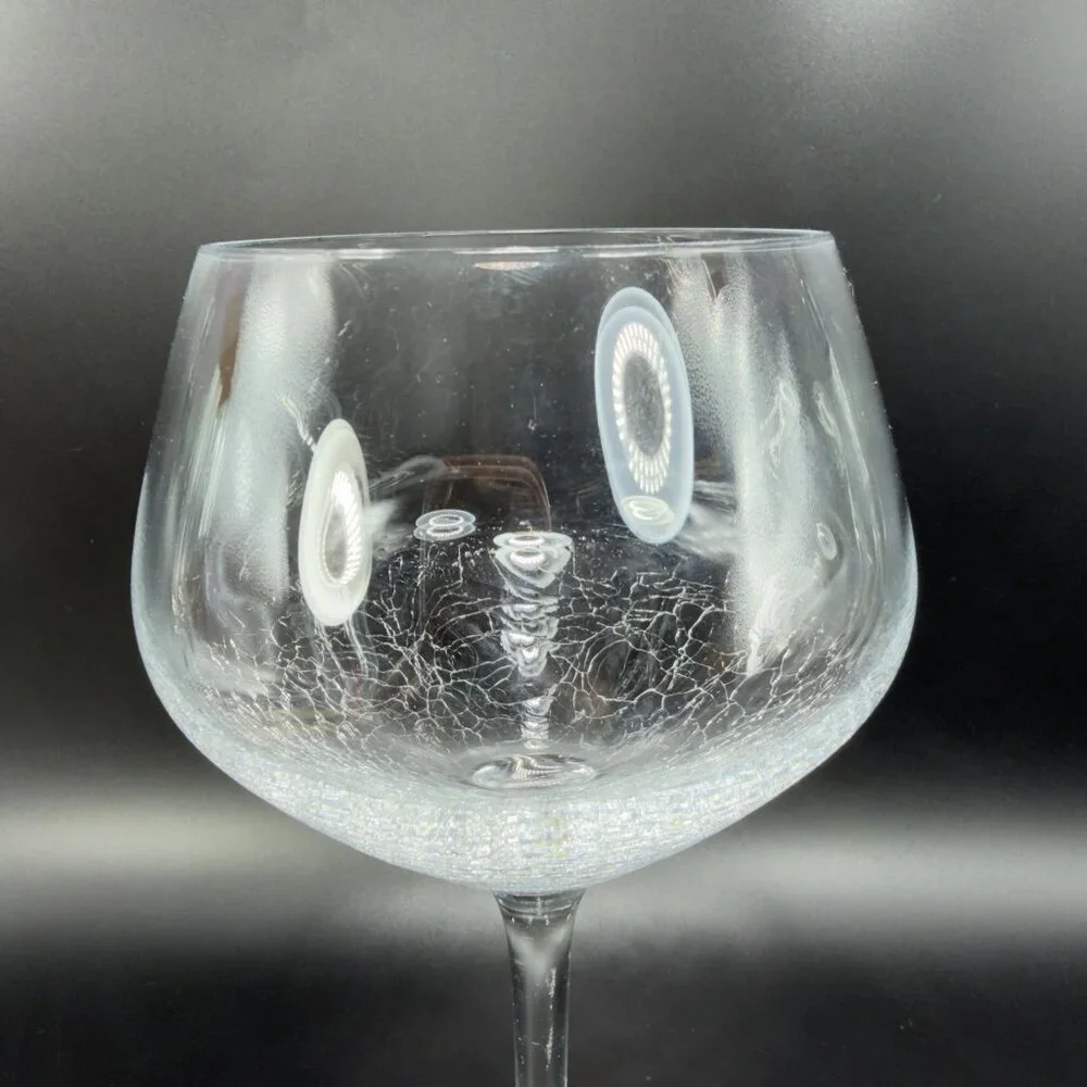 Pier 1 Reflections Balloon Clear Crackled‎ Glass Single Cup Stem Barware Glass
